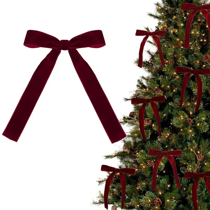 Christmas Tree Decoration Burgundy Velvet Bows - Holiday Holiday Garland Ties, Soft Fabric Ribbons, Suitable for Elegant Tree Decorations, Perfect for Christmas, Thanksgiving and New Year Celebrations