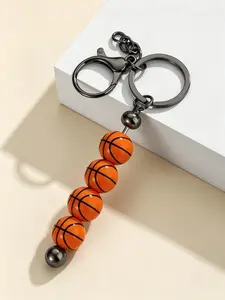 2026 New Sports Style Football Basketball Beaded Keychain, Wooden Creative Pendant, Unique Accessory for Fans, Trendy Gift Idea