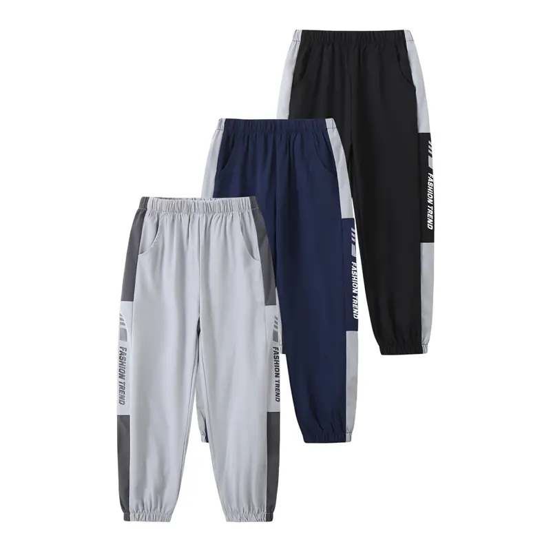 (New)3 Pack boys' outdoor casual pants in spring and summer elastic waist flanging ankle printed pants 3-14 years old boys loose breathable children's casual pants