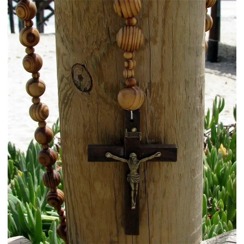 Giant Big Beads Rosario de Madera Wood Chain Jesus Cross XL Large Wall Rosary
