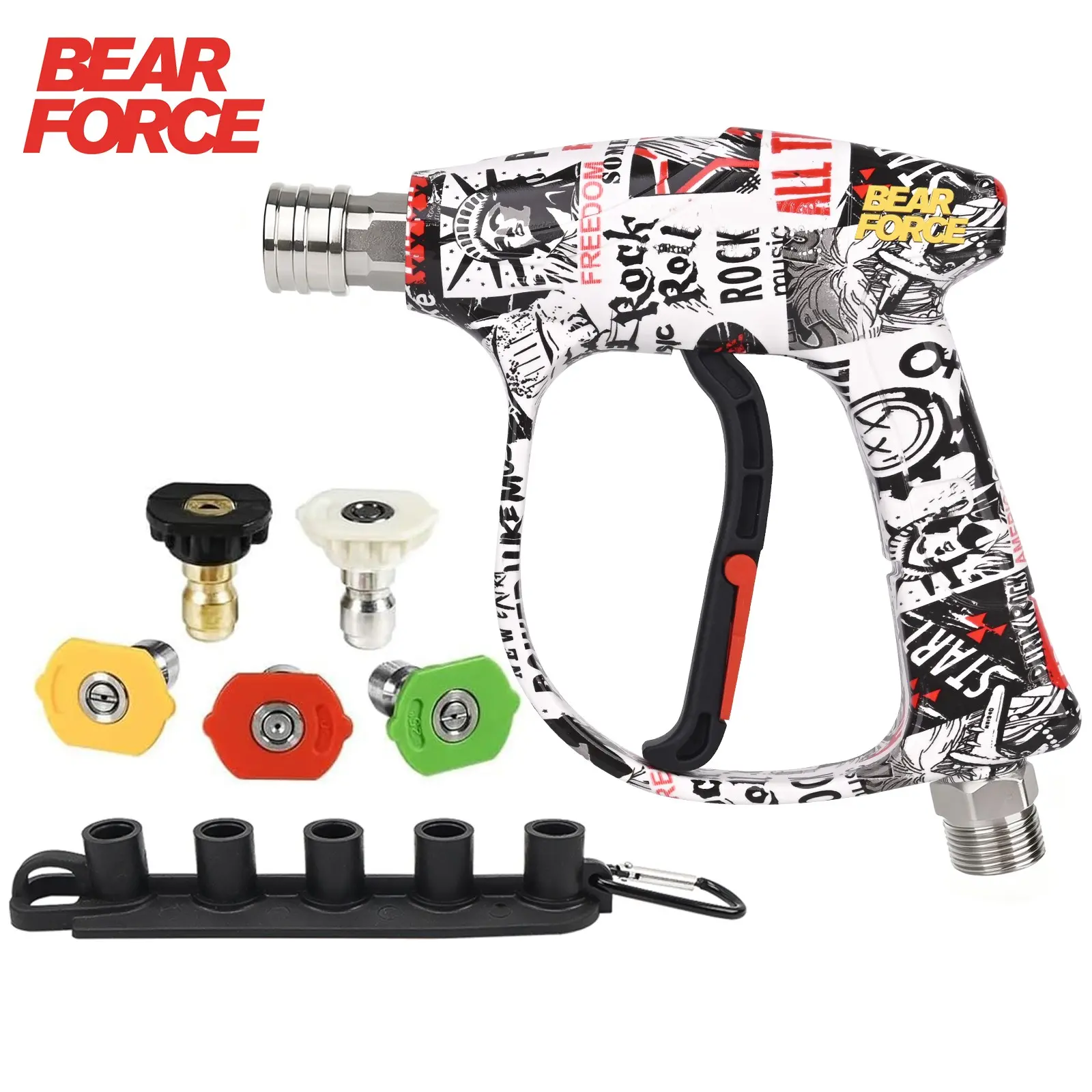 BEAR FORCE High Pressure Washer Gun 3000 PSI Max, Power Washer Short Gun M22-ID14mm with 1/4 Inch Quick Connector & 5 Spray Nozzles, Car Wash, Car Cleaning, Car Care Detailing, Car Wash Equipment