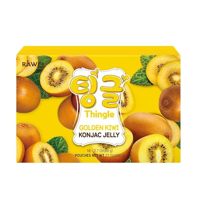Rawel Thingle Delicous Konjac Jelly 1box (80g x 10packs) / 6 Calories per pouch/Sugar Free/Low Calories/Fruit Flavor Jelly with low carb/Drinkable Zero Sugar Jelly Dessert (Golden Kiwi)