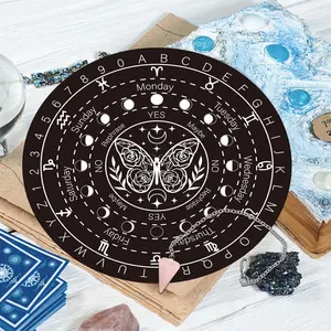 3-piece set of wooden divination board metaphysical message board, with cone-shaped crystal pendulum pendant, crystal pendulum necklace, lively butterfly circular wooden divination board, spiritual decoration, home decoration, Intuitively Chosen Crystals