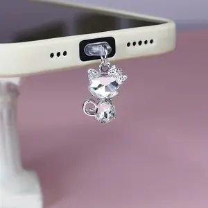 Sparkling Crystal Cat Phone Dust Plug, Bling Zirconia Charging Port Charm, Kawaii Pet Accessory for Iphone5-14 & Type-C