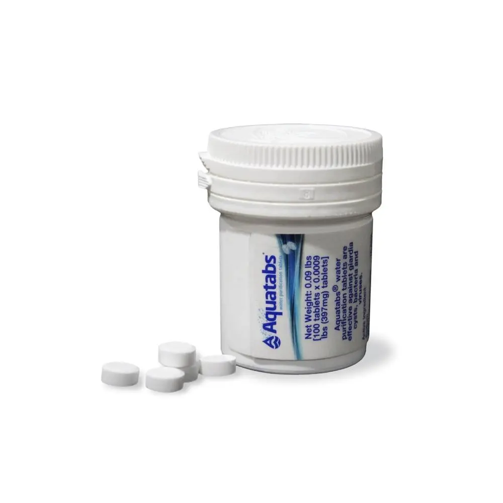 Water Purification Tablets (397mg, 100 Pack) and Water Filtration System For Camping, Boating, Emergency Water, Survival Kit, and Marine. Easy-to-Use Water Purifier Treatment.