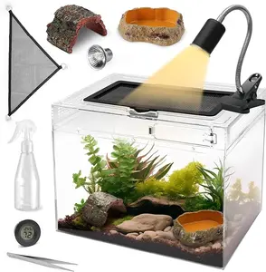 Reptile Terrarium - Pet Amphibian Habitat with Hammock, Heat Lamp, Essential Reptile & Amphibian Care Supplies