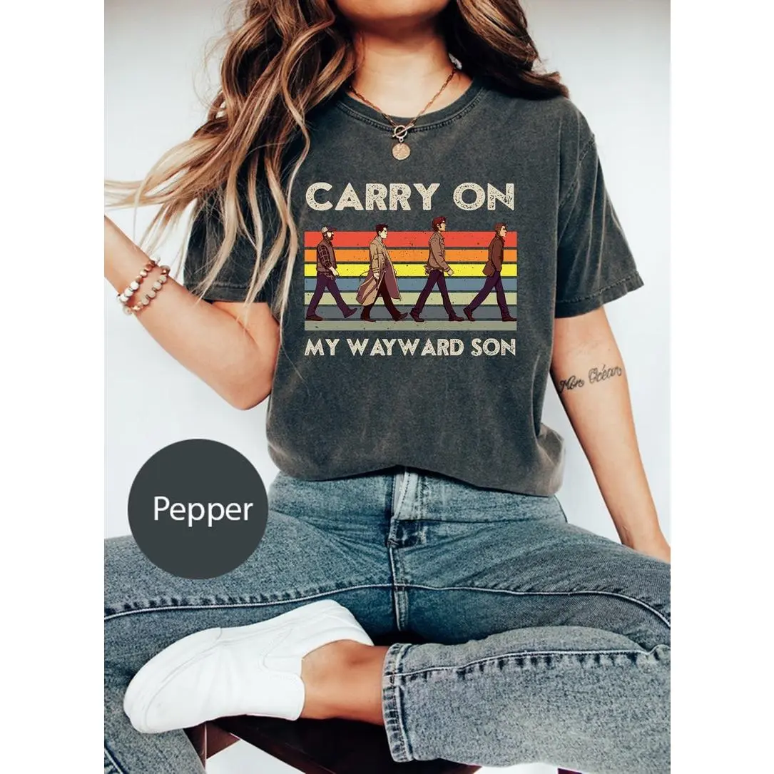 Supernatural Carry On My Wayward Son Vintage Comfort Colors Shirt T-Shirt, Trendy Abbey Road Shirt, Supernatural Shirt, Winchester Shirt