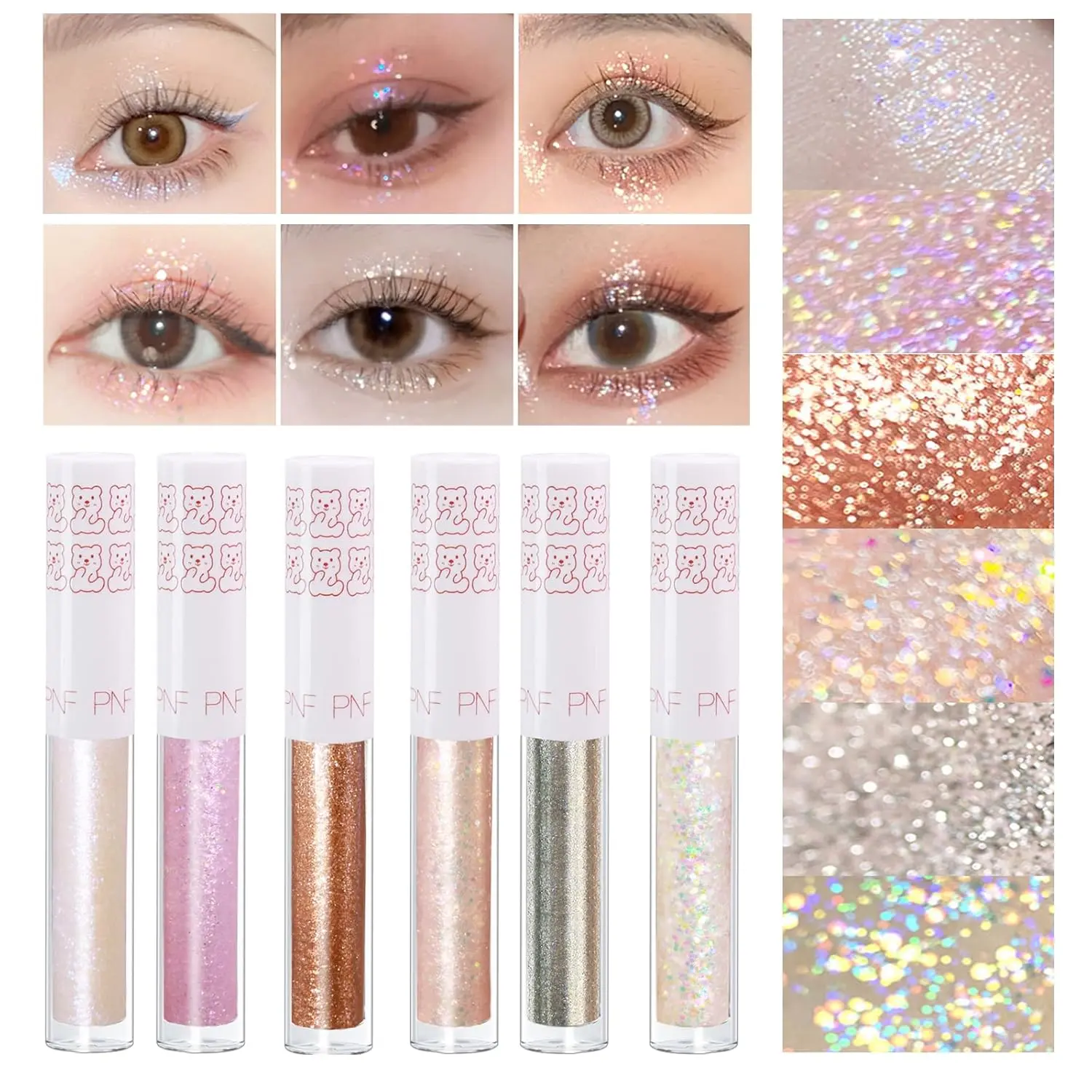 Liquid Glitter Eyeshadow Eyeliner, Korean Makeup, Bling Under Eye Shadow, Shimmer Eye Make Up Valentine's Gift Set,Long Lasting,Quick Drying & Pigmented Loose Glitter Glue for Crystals Makeup