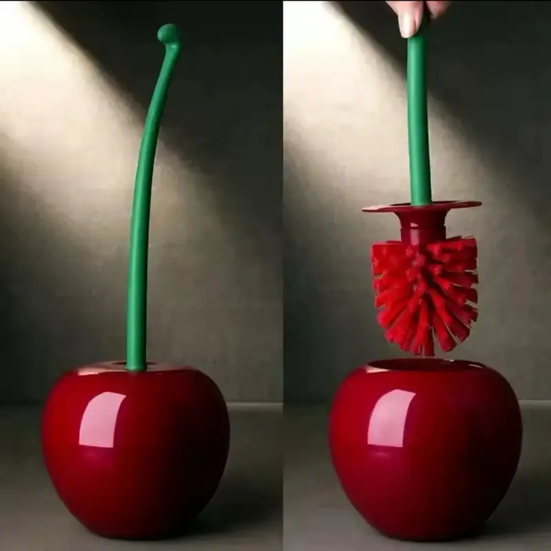 Red Cherry Shape Toilet Brush Creative Lovely Holder Set for Bathroom Accessories