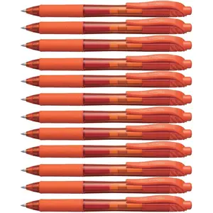 Pentel EnerGelX Retractable Liquid Gel Pen (0.7mm) Metal Tip, Orange Ink, Box 12 (BL107F)