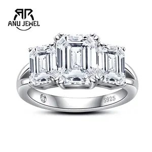 AnuJewel 5CT Emerald Cut Moissanite Engagement Ring D Color VVS1 925 Sterling Silver Anniversary Wedding Promise Rings for Women with Certificate