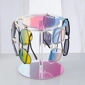 Rainbow Acrylic Rotating Sunglasses Stand, Home Retail Display Eyeglass Holder, Desktop Storage Rack, Organiser, Ideal for Family Use