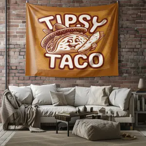 Vintage Mexican Taco Print Rug, Multiple Sizes Available, Soft Durable Fabric, American Cartoon Food Style, Anti-Wrinkle, Vintage Room Decor