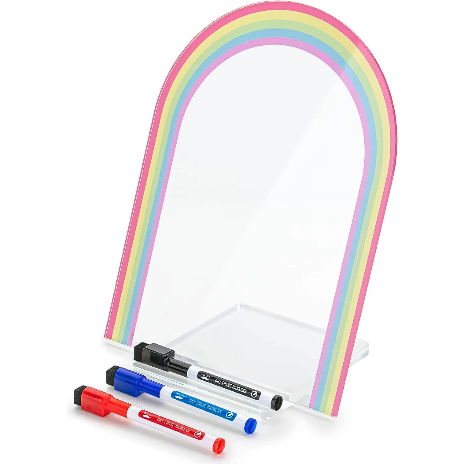 Mr. Pen- Clear Acrylic Board with Stand, 11.8" x 9", 3 Markers, Rainbow Theme