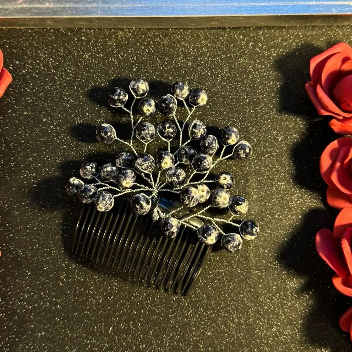 Handmade Midnight Elegance Beaded Hair Comb