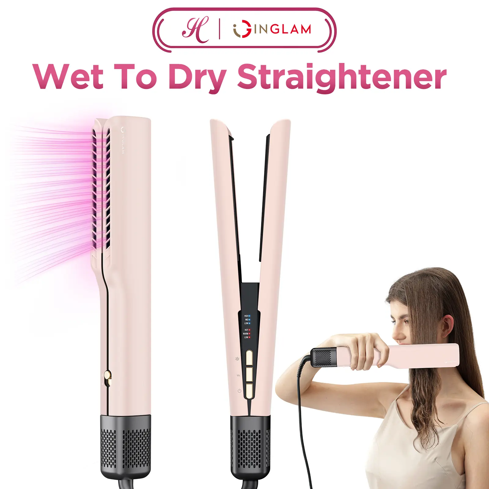 INGLAM 2-in-1 Wet-to-Dry Air Straightener | High-Speed Blow Dryer & Styler, 200M Negative Ions, Fast-Heating Adjustable Temperature, Perfect for Hair Types 1A–3C DealsForYouDays
