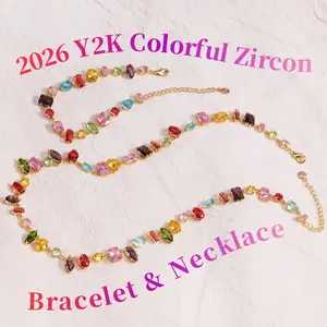 2026 New Arrival Unisex Y2K Colored Zircon Jewelry Set, Millennium-Style Fashion Accessories for Daily Styling & Special Occasions, Perfect Gifts for Loved Ones, Adding Sparkling Highlights, Premium Crafted