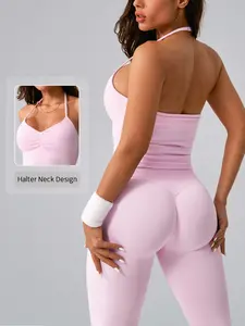 Women's Sports Set, Backless High-Waisted Tight-Fitting Pants & Top, Breathable Yoga Gym Workout Running Golf Tennis, Fitness Activewear