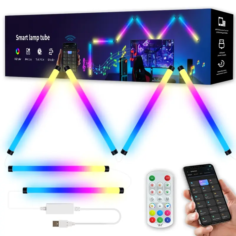 5V Smart RGB-IC lamp tube, Corner atmosphere lamp, Mood Lighting, Adjustable RGB Lighting, Rgb Light Effect, Music Sync, Wireless Home Decor, APP Control, Ideal for Living Room, Bedroom, Gaming TV, USB power supply, Ambient lights