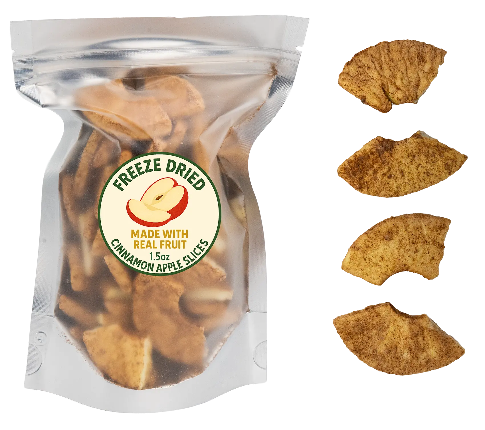 Freeze Dried Cinnamon Apples - 1.5oz Large Bag - Real Fruit Snack with Cinnamon Coated Slices - Fast Shipping US Made