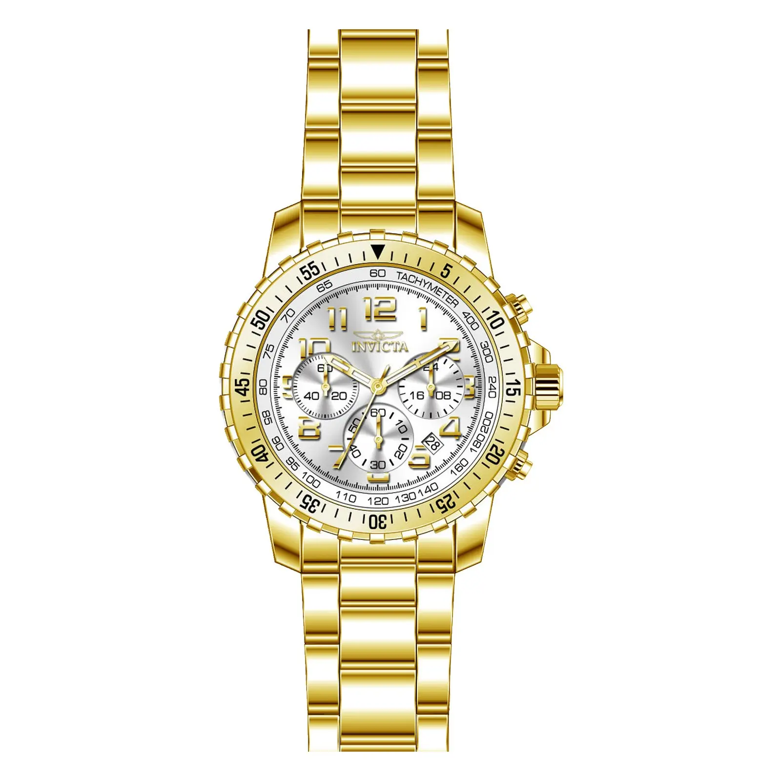 Gold Invicta Men's Specialty Chronograph Watch - Bold Silver Dial Luxury Gold-Tone Statement Wristwatch for Men