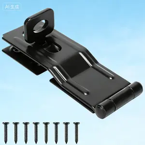 Gate Door Hasp Latch with Twist Knob, 4-1/2 Inch Swivel Staple Safety Lock, Black Padlock Clasp for Fence Cabinet Shed Barn, Heavy Duty Rust Resistant Secure Fastening Hardware