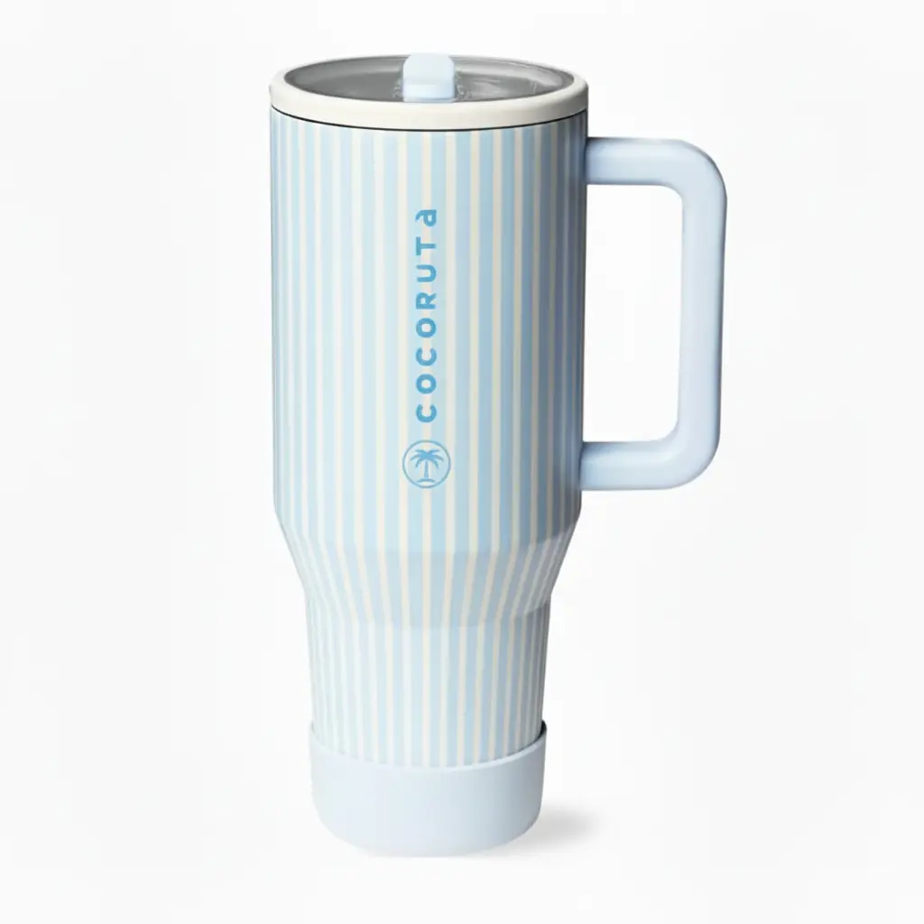 CocoRuta Cape Cod 40 oz Water Bottle with Handle & Flip Straw - Fits in Cup Holder, Leak Resistant Tumbler-Reusable Insulated Stainless Steel & Rubber Base - Gifts for Women & Men