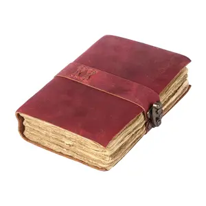 Handcrafted Solid Pink Vintage Leather Journal with Lock – 200 Pages Deckle Edge Paper