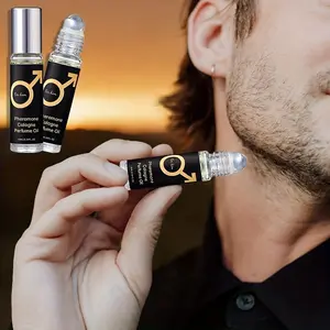 Men's Pheromone Perfume Rollerball, Long-Lasting Woody Scent, Highly Fragrant, Fresh Fragrance, Premium Scents, Ideal for Dates and Casual Wear, Bottle with Gold Accents