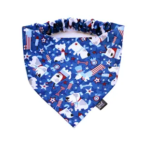Patriotic 4th of July Scrunchie Dog Bandana, Handmade Red, White and Blue Stretchy Elastic Pet Bandana, Double Layer Durable Cotton Bandana for Small, Medium and Large Dogs, Independence Day Stars and Stripes Pet Neckwear, Made in the USA