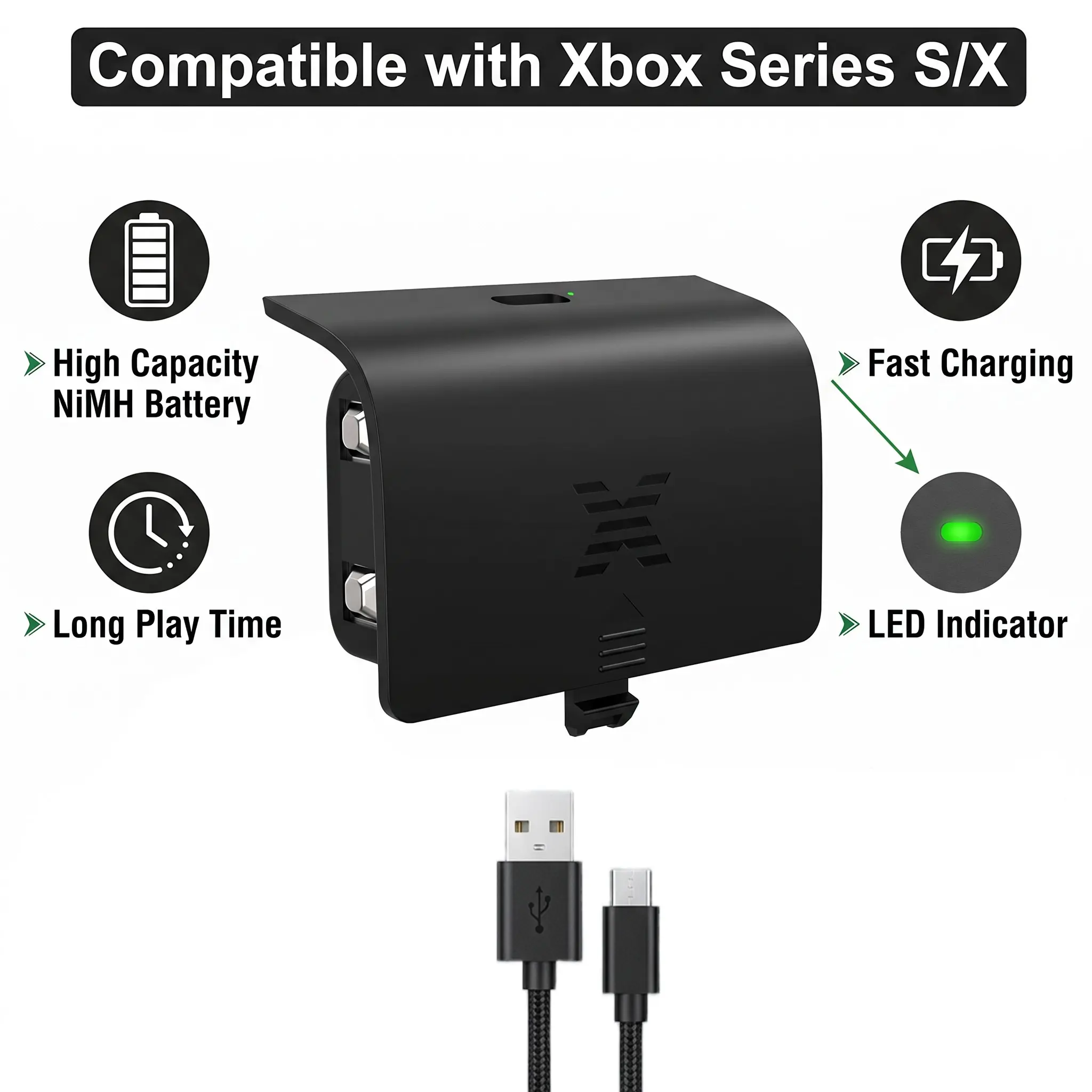 RUNTOGOL NiMH Rechargeable Battery Pack for Xbox Series S/X Controllers, Type-C Charging Port Compatible (Not for Micro-USB Charging Port Controllers) Kit