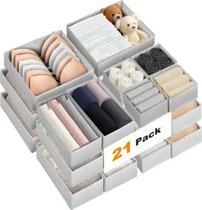 Drawer Organizer Clothes, 21 Pack Dresser Organizer for Baby Clothes, Underwear, Socks, 3 Sizes Foldable Closet Organization and Storage Bins for Nursery, Bedroom (Grey)