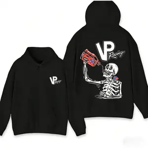 Unisex Hoodie – Black Skeleton Graphic Hoodie with Bold & Fuel Jug Artwork, Retro Motorsports Streetwear, Bold Urban Style for Car Enthusiasts