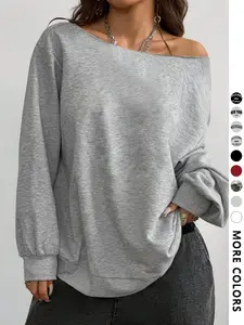 Women's Plain Off Shoulder Fitted Sweatshirt, Casual Chic Streetwear Street Fashion Long Sleeve Pullover for Daily Wear, Ladies Summer Clothes, Womenswear