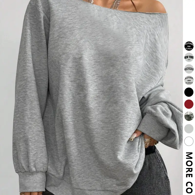 Women's Plain Basic Off Shoulder Fitted Sweatshirt Tops, Casual Chic Streetwear Street Fashion Long Sleeve for Daily Wear, Ladies Summer Clothes, Casual Cozy Sweatshirt, Casual Sweatshirts, Womenswear