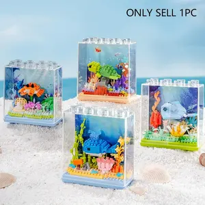 Ocean Life Building Block Set with Dust Cover, High-Quality Abs Eco-Friendly Material, Desktop Decoration, Learning Toy
