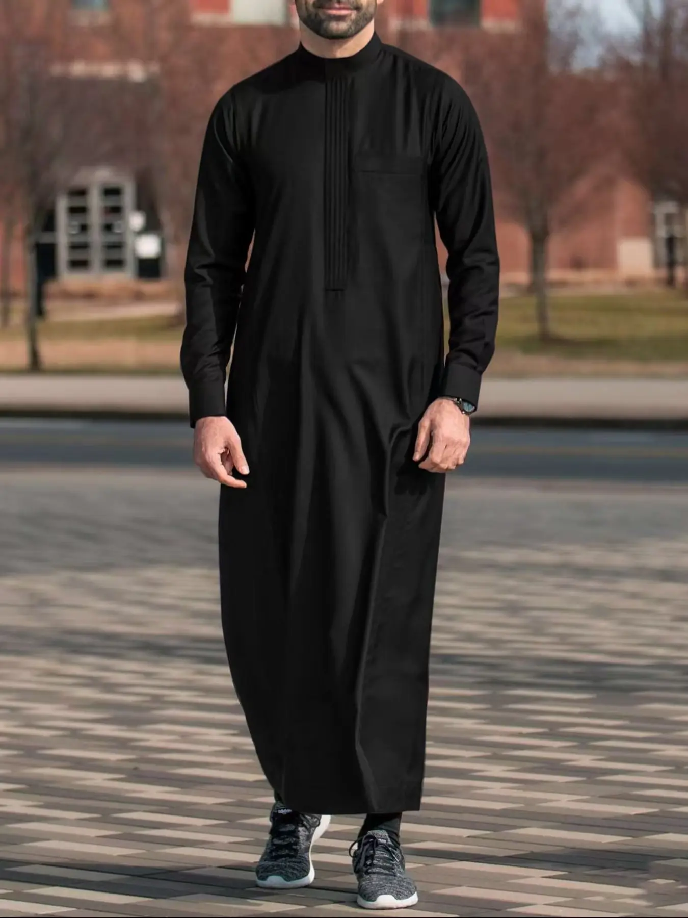 Muslim men's thobe, Premium traditional islamic thobe, long-sleeved stand-up collar plain loose fit modest muslim thobe jubba authentic Saudi thobe traditional arabic robe suitable for daily outings, holiday parties