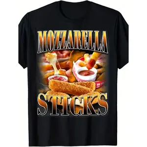 Funny Mozzarella Cheese Sticks Bootleg Rap CD Meme T-Shirt| Retro 90s Music Aesthetic Novelty Tee with Italian Design, Casual Round Neck, Slight Stretch Fabric, Regular Fit for Adults, Perfect for All-Season Casual Wear
