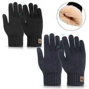 Ultra-Cozy Touchscreen Winter Gloves for Men & Women 2-Pack Elastic Knit Fleece Lined Warm Protective Gloves for Cold Days Christmas Presents