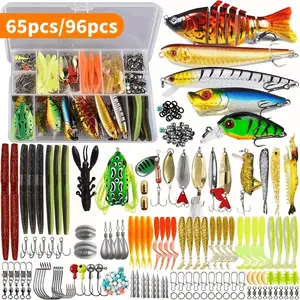 Takami Fishing Lure Set, 65pcs/96pcs Soft Bait Combo, Includes Weights, Connectors, Plastic Minnows, Bass & Trout Fish Baits