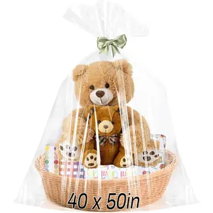 6 count  Cellophane  Bags 40x50 Inch Clear Cellophane Wrap Storage Bags for  Baskets  Bridal Shower Wedding Party Favor Birthday Halloween Candy 2.5 Mil Thick