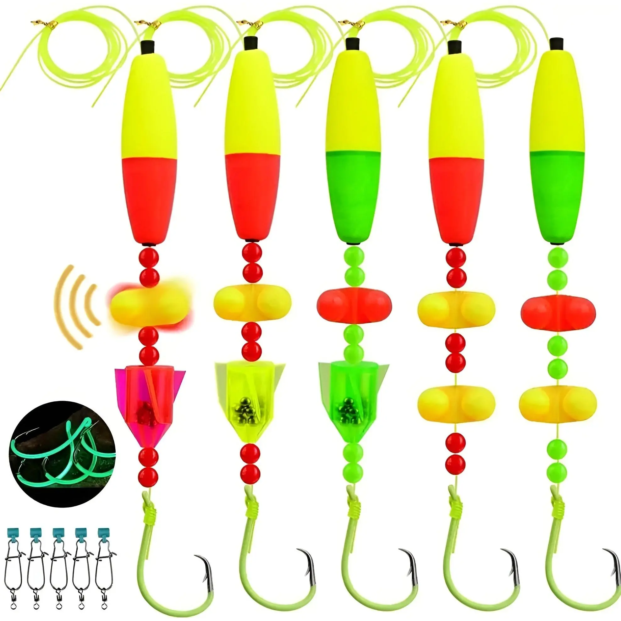 5 Pack Catfish Rigs, Hand Tied, Luminescent Circle Hook Trolling Rig Santee Cooper