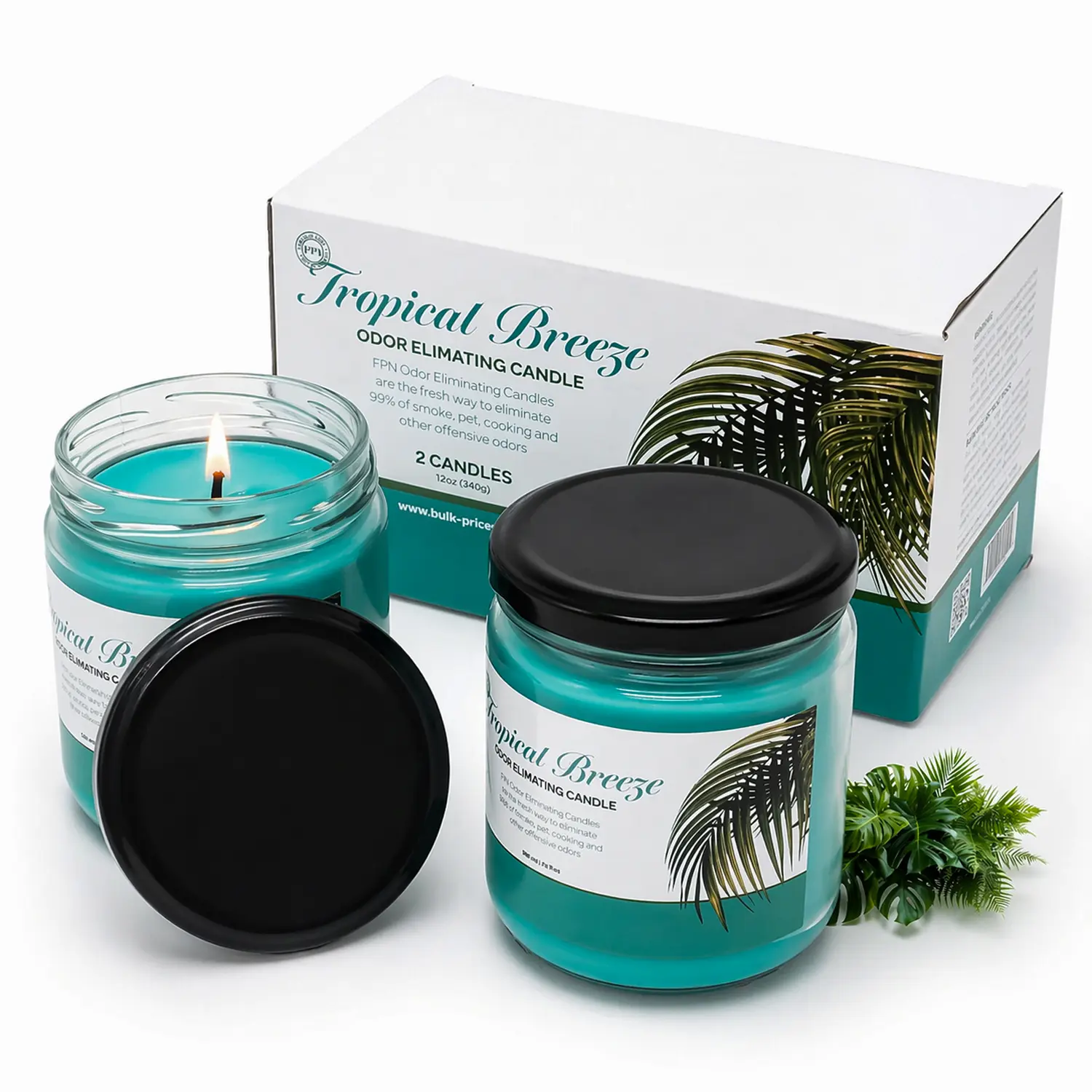 FPN Candle Set Tropical Breeze Odor Eliminating – 2 Pack 12 oz Soy Wax Candles for Home – Long-Lasting Clean Burn Aromatherapy Candles for Bedroom, Living Room, Bathroom & Office
