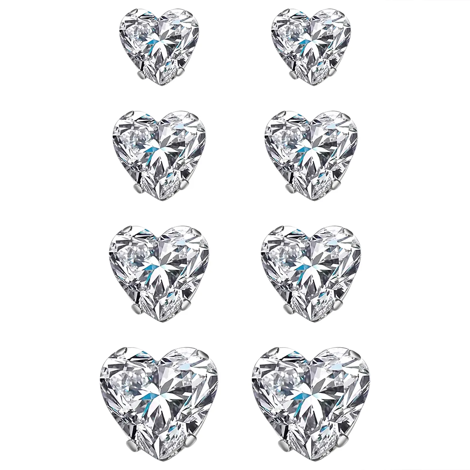 OIDEA 4 Pairs Magnetic Heart Earrings, Unisex Stainless Steel Clip-Ons with Sparkling Cubic Zirconia, Non-Piercing Fashionable Earring Pack 5-8mm, Cubic Zirconia Earrings
