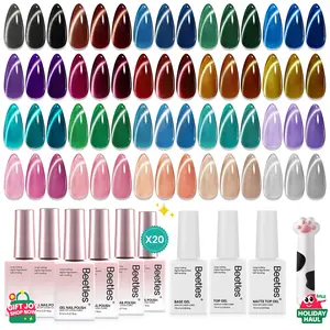 [Exclusive to TTS]Beetles Gel Nail Polish Set 20 Colors 8ML Nude Pink Green Blue Red Cat Eye Uv Gel Polish with Base Top Coat, All Season Manicure Tools for Beginners Nail Art Home Gift for Women