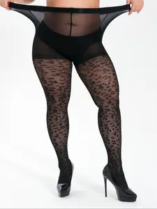 Women's Fashionable Sexy Irregular Leopard Print High Stretch Fit Plus Size Sheer Breathable Stockings, Perfect for Heels, Trendy, Night Out Style, Spring, Underwear, Womenswear