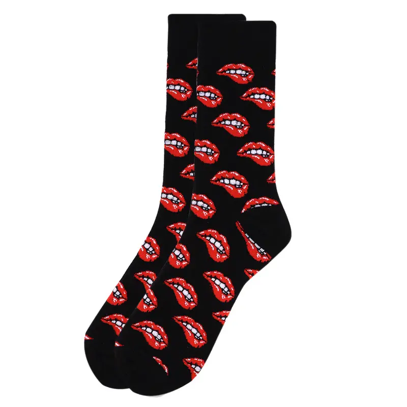 Men's Sexy Lip Bite Menswear Novelty Socks NVS1765 - Wacky, Print Mid-Calf, Cuff, Sassy Design, Wacky Socks
