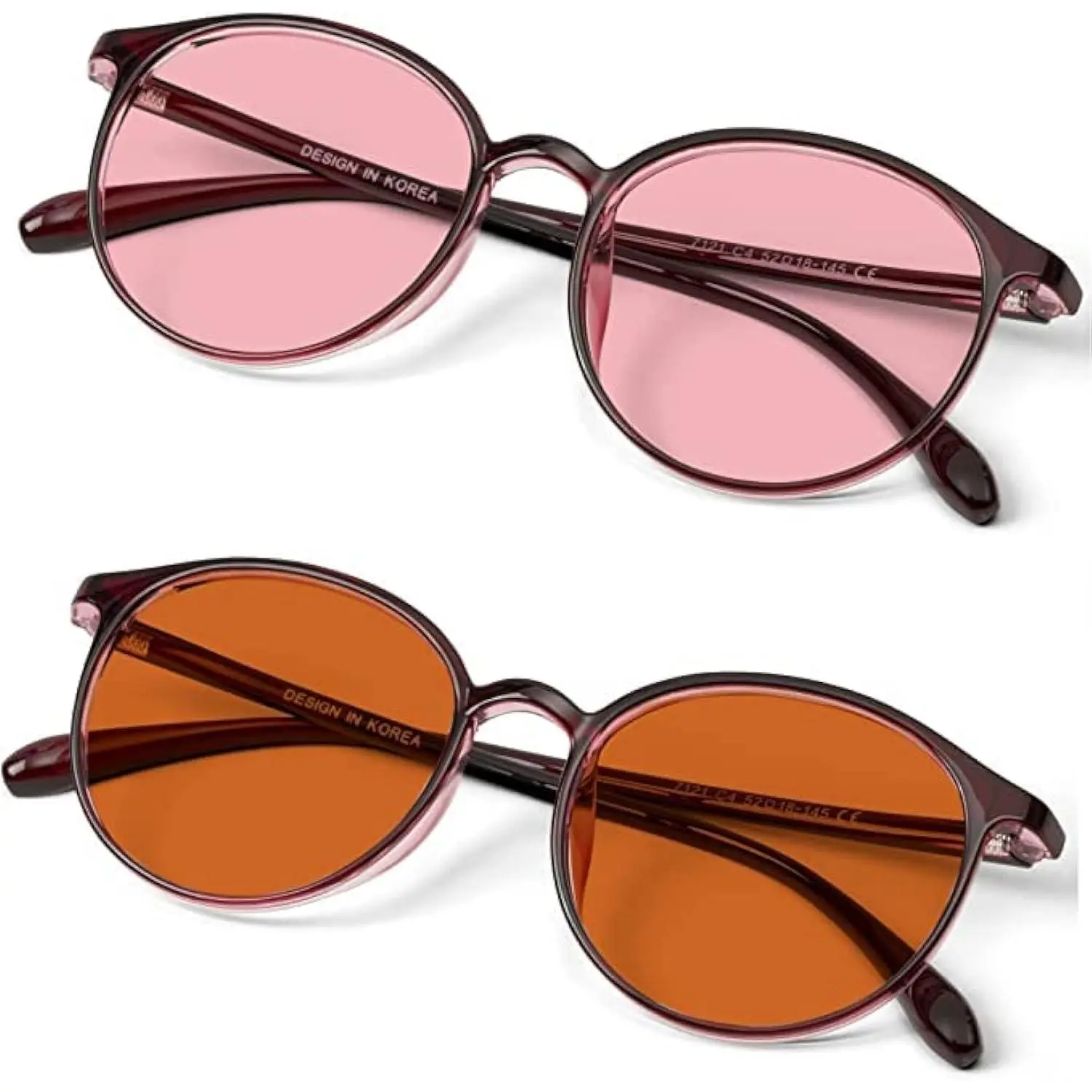 Unisex Migraine Glasses with Tinted Lenses - FL-41 Rose, FL-60 Brown Square Full Rim Frames for Adults, 20mm Bridge, Reduces Photophobia & Computer Eye Strain, 40% Visible Light Transmission, Computer Use, Bridge: 20Mm, Visible Light Transmission: 40%