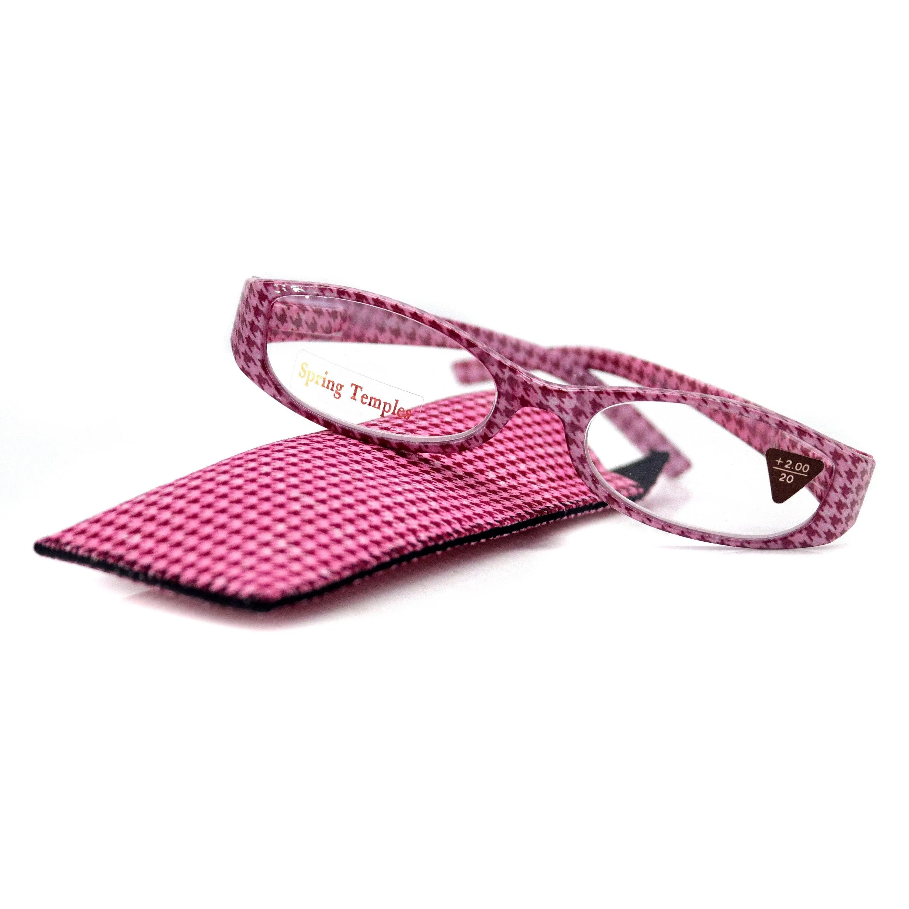 The Scottish, (Premium) Reading Glasses, High End Readers (Pink) Hound Tooth +1.25.. +3 Magnifying Eyeglasses. Houndstooth NY Fifth Avenue Lightweight Unisex
