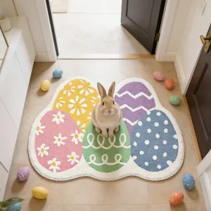 Easter Egg Hand-Drawn Entrance Mat, Soft Plush Carpet, Comfortable Non- Rug, Home Decor for Entryway Living Room Bedroom, Soft Floor Mat